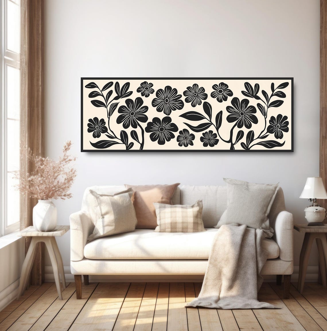 Boho Black Floral Silhouette Wildflower Minimalist Botanical Poster - Image 5