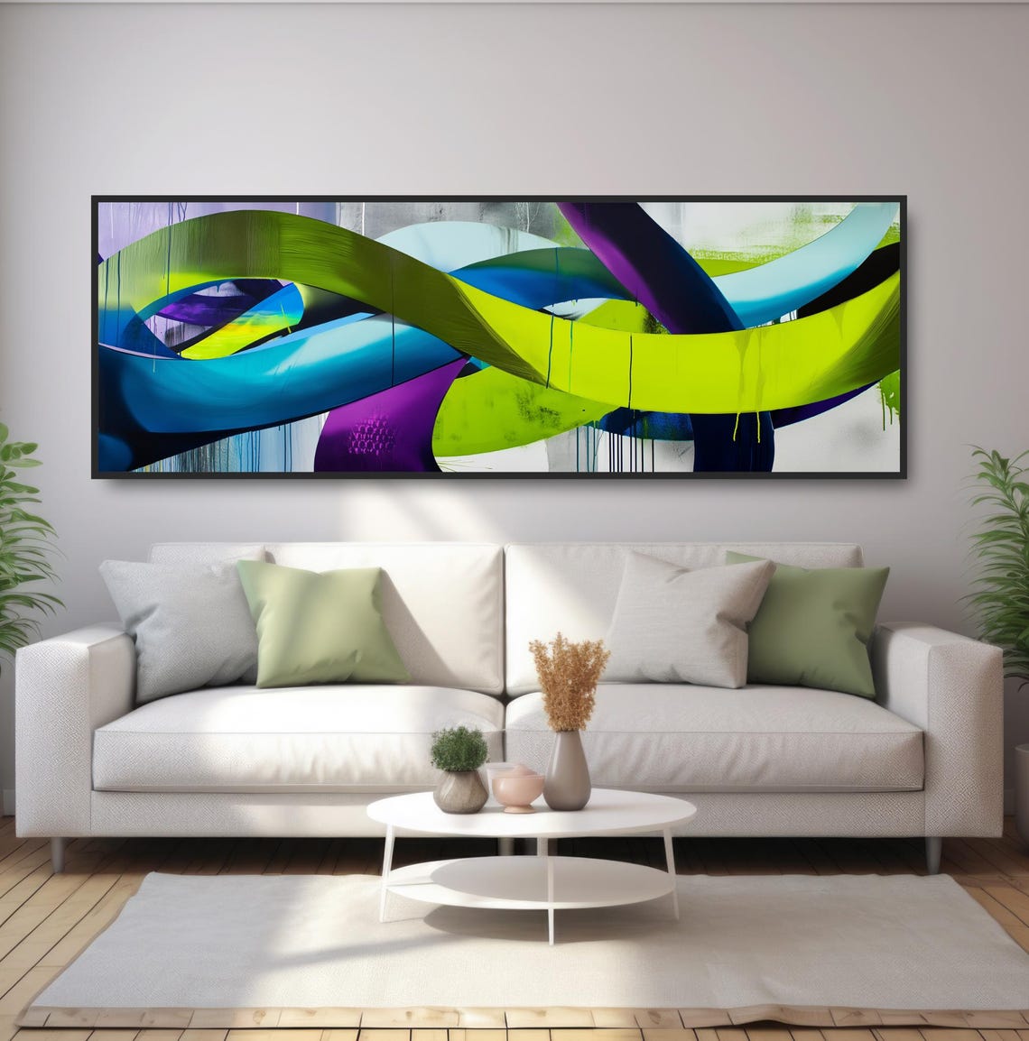 Panoramic Graffiti Abstract Neon Green Blue Urban Street Art Poster - Image 5