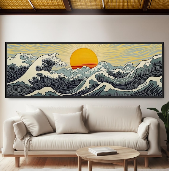 Sunrise Ocean Waves, Hokusai-Inspired Ukiyo-E Print
