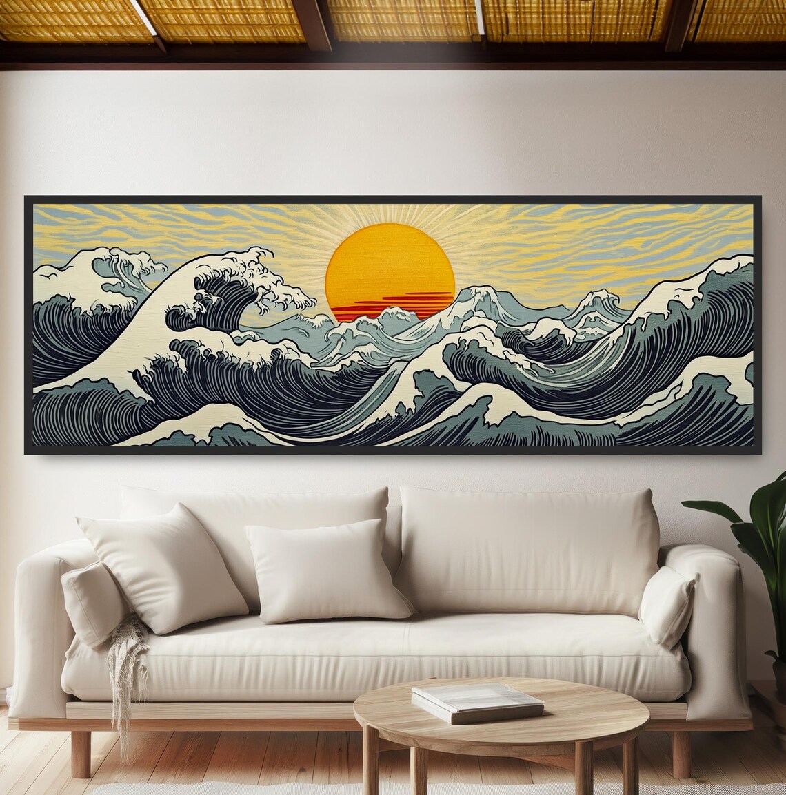 Sunrise Ocean Waves, Hokusai-Inspired Ukiyo-E Print