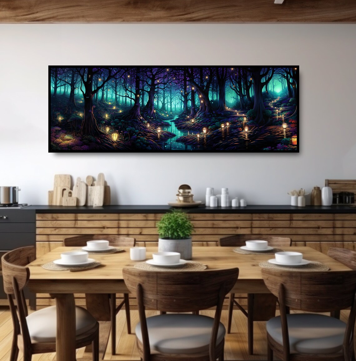 Enchanted Forest Fantasy Art Print, Glowing Lanterns - Image 4
