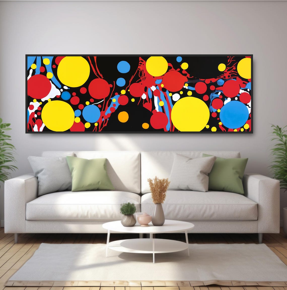 Bold Abstract Circles Painting Colorful Modern Art Print Primary Colors Red Yellow Blue Decor Midcentury Dots Splashes Panoramic - Image 5