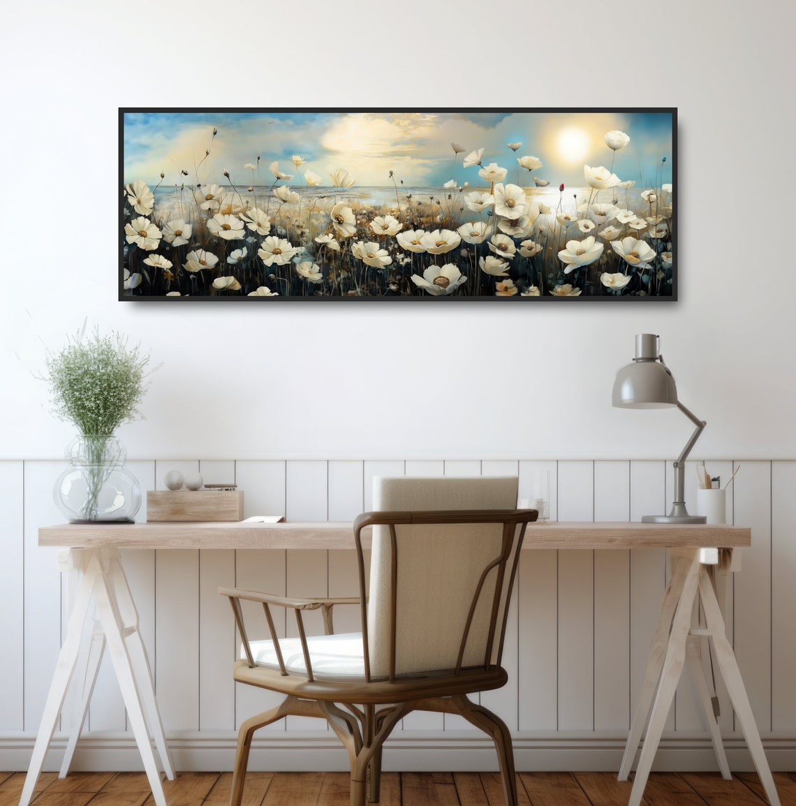 White Wildflowers Beach Sunset Romantic Floral Landscape Poster - Image 3