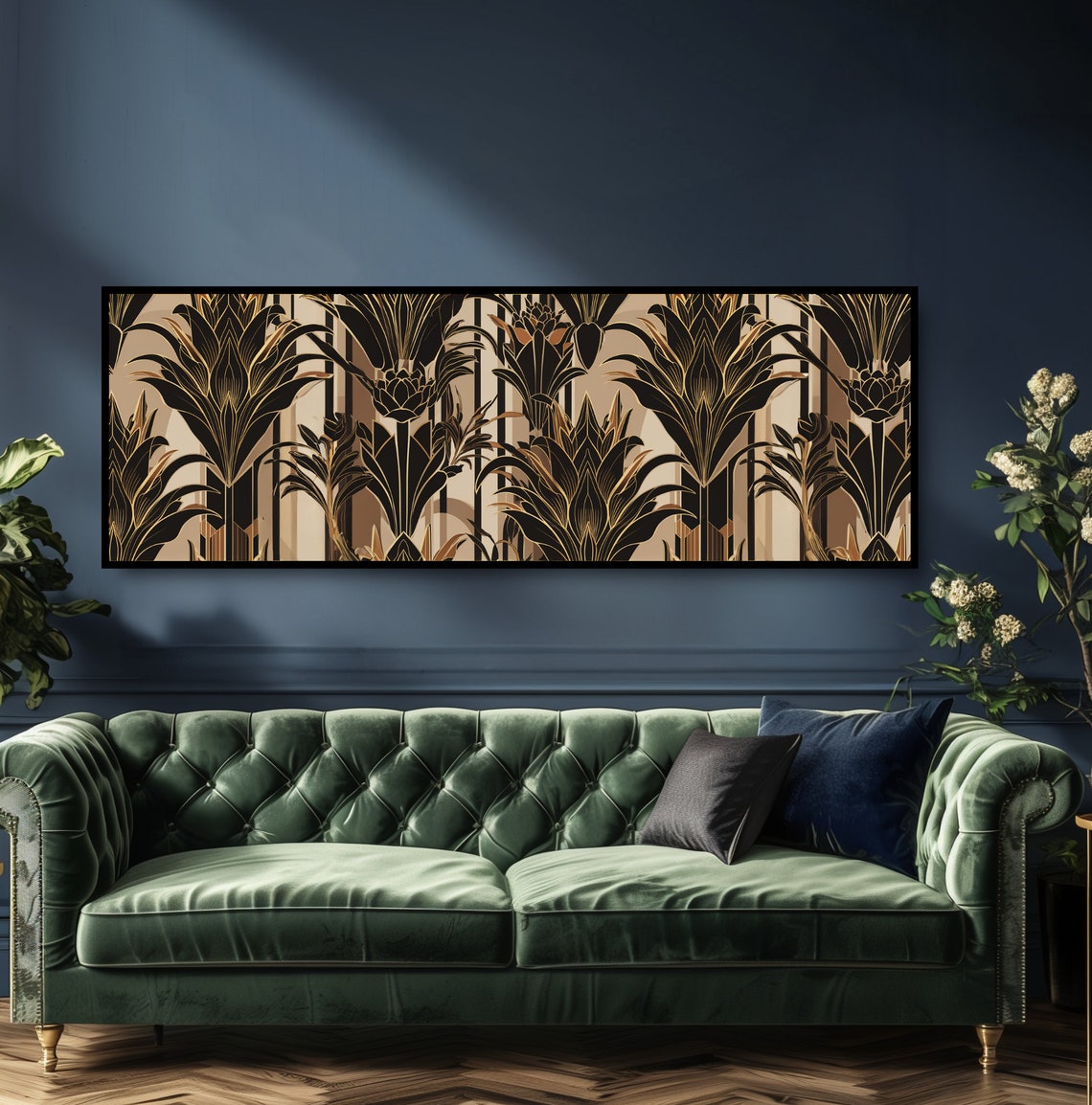 Art Deco Botanical Pattern Black Gold Luxury Fronds Wall Decor Print - Image 5