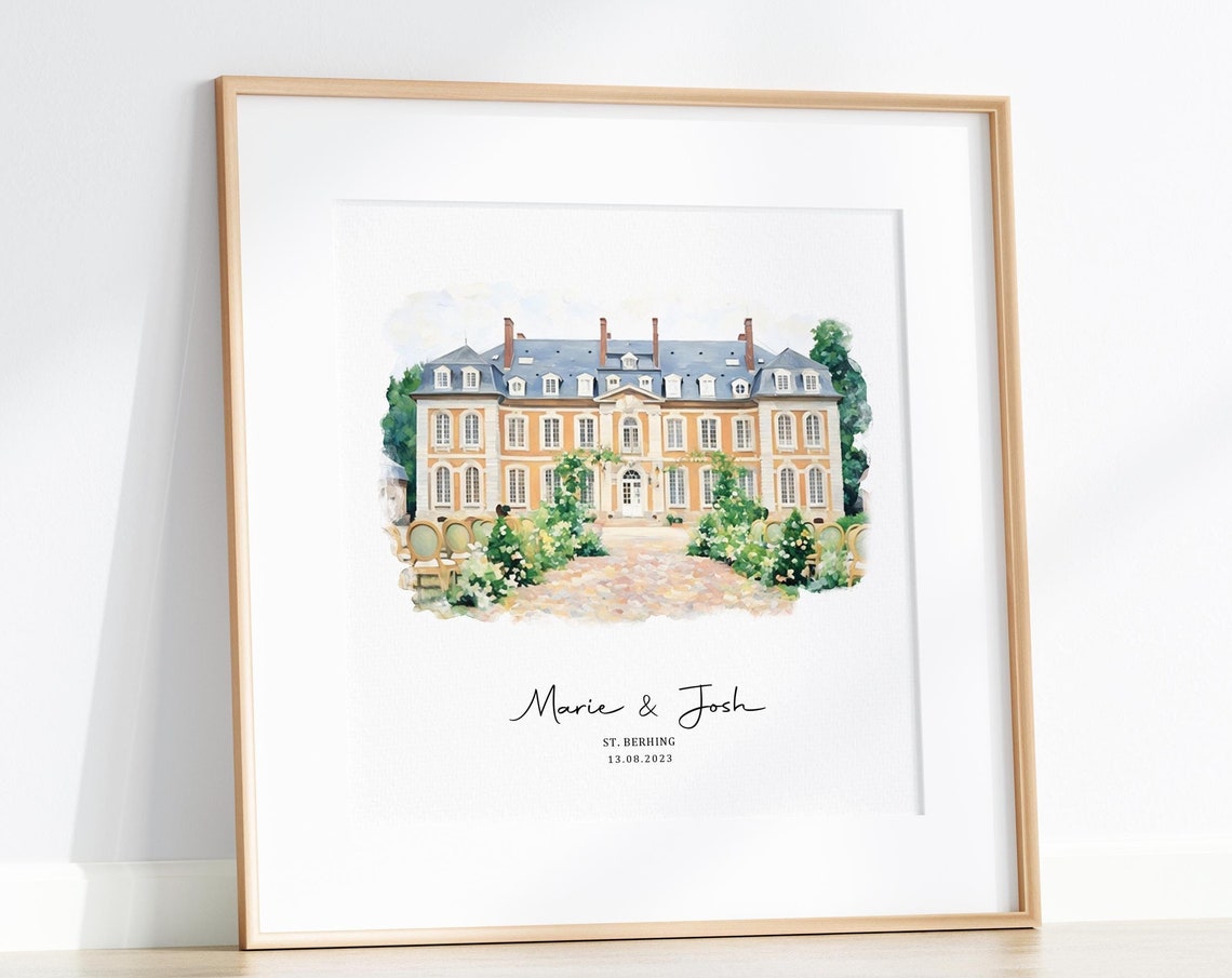 Wedding Venue Sketch Art Print, Couple Gift