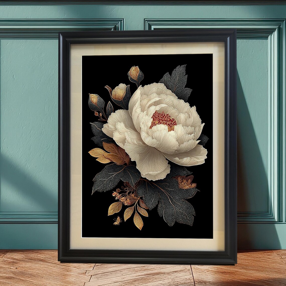 White Peony Floral Art Print, Botanical Wall