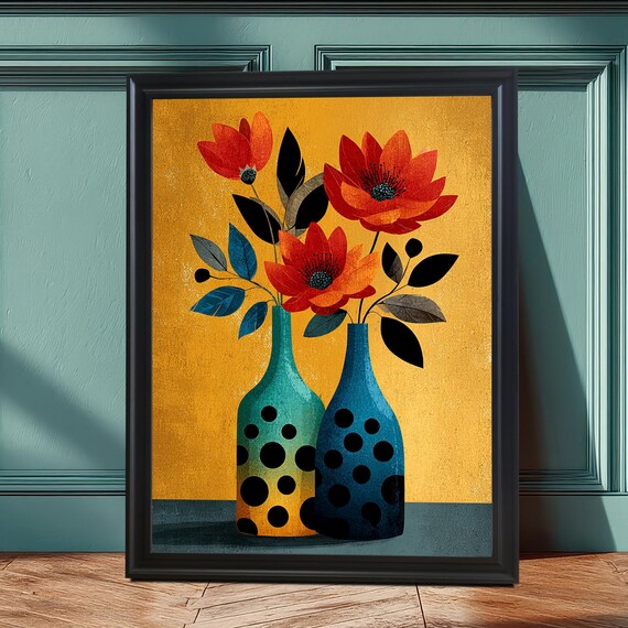 Abstract Floral Vase Wall Art Print, Modern Floral
