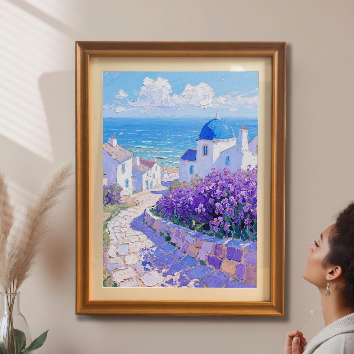 Santorini Style Greek Island Blue Dome Village Sea View Poster