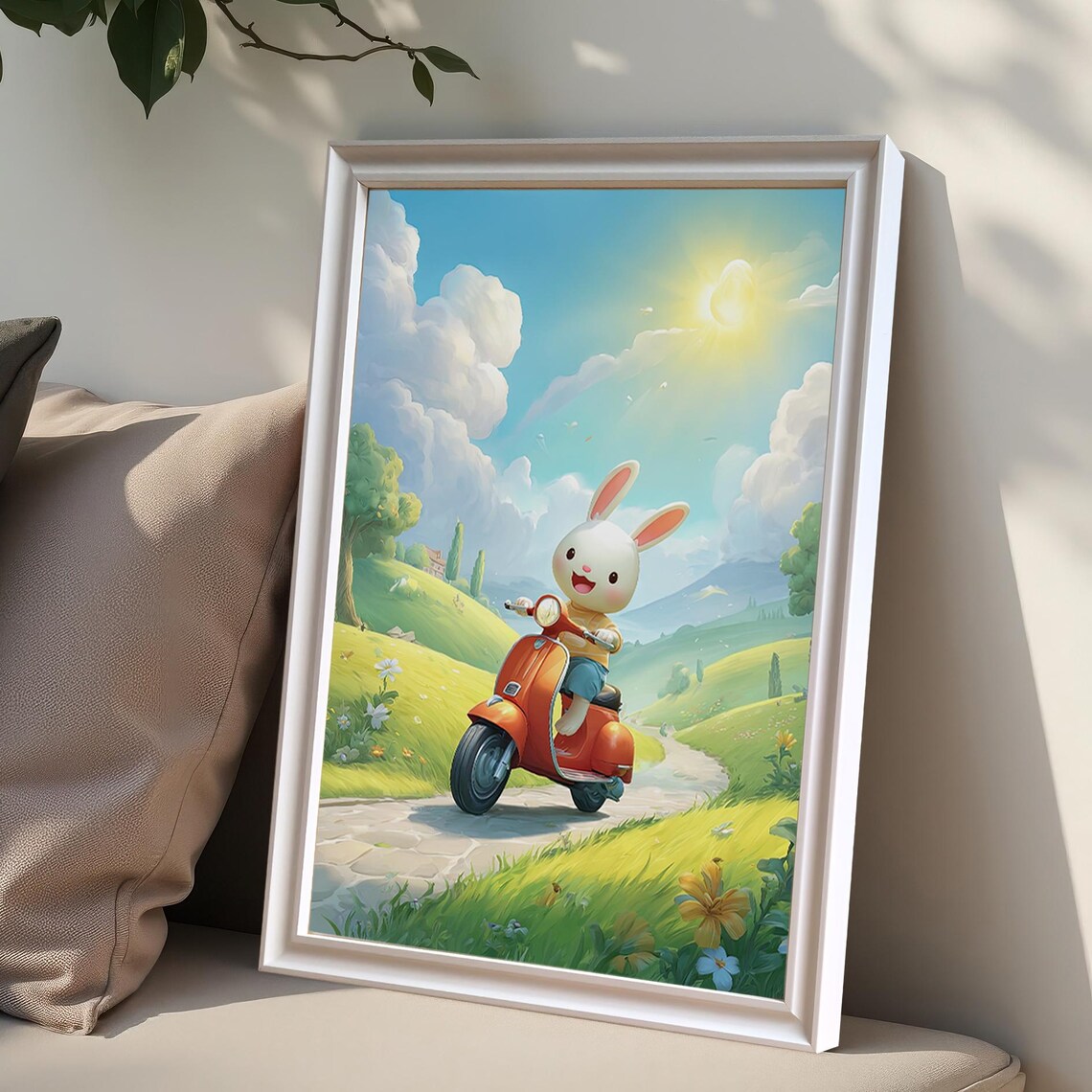 Rabbit On Scooter, Whimsical Kids Room Art Print