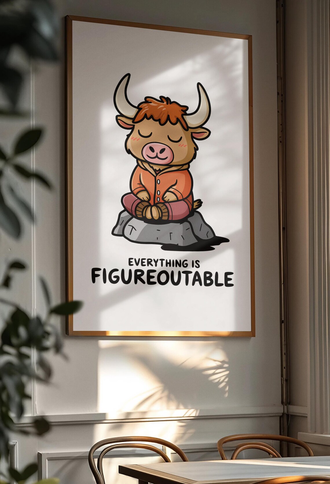 Everything Is Figureoutable Zen Highland Cow Quote Wall Poster - Image 2