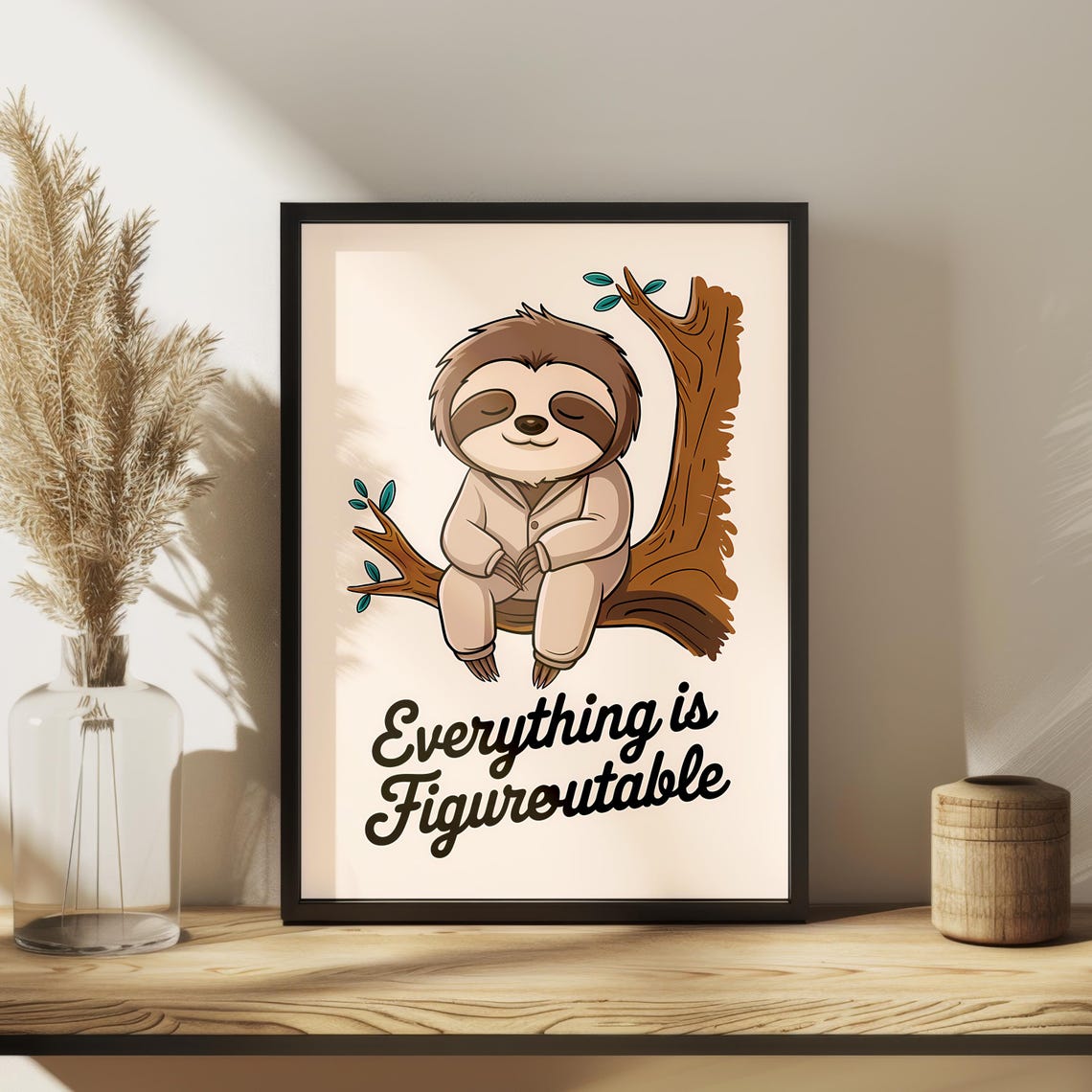 Everything Is Figureoutable Smiling Sloth Tree Quote Wall Poster - Image 2