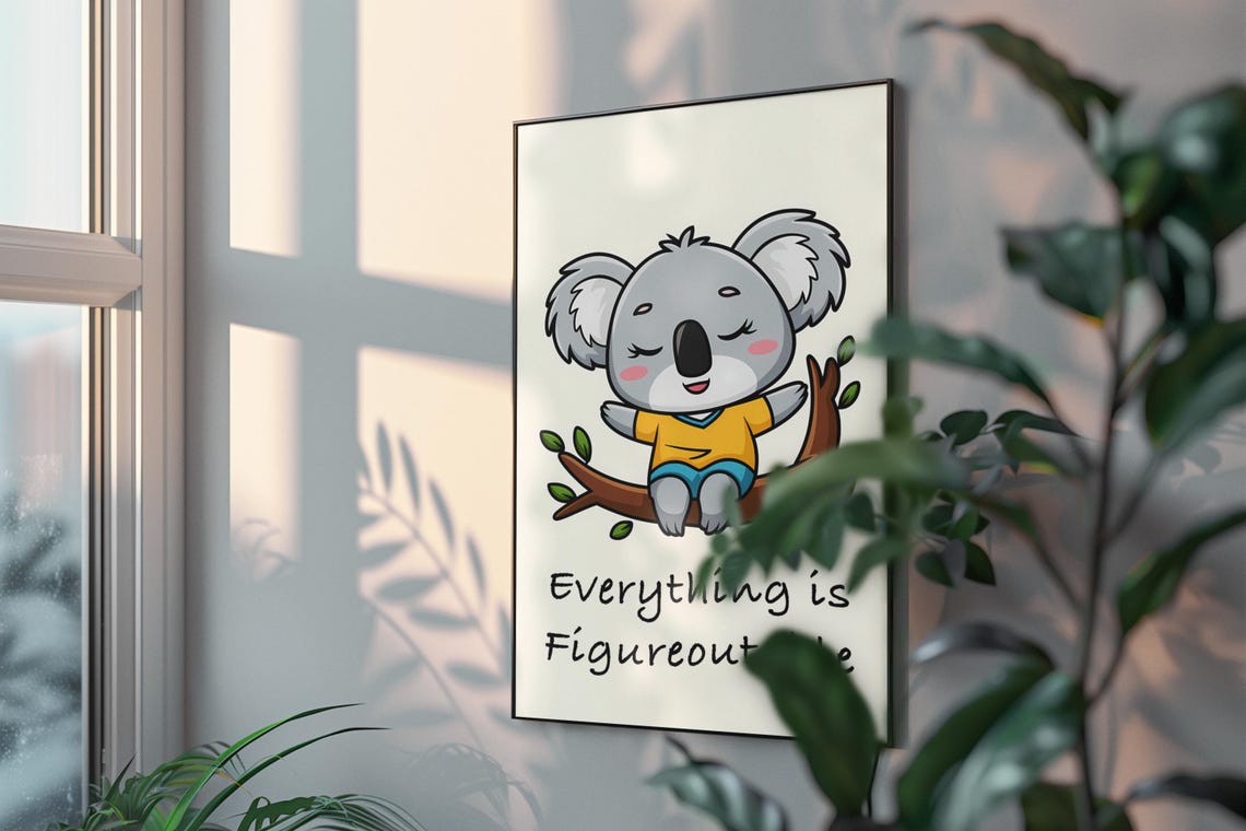 Everything Is Figureoutable Smiling Koala Cartoon Quote Poster - Image 3