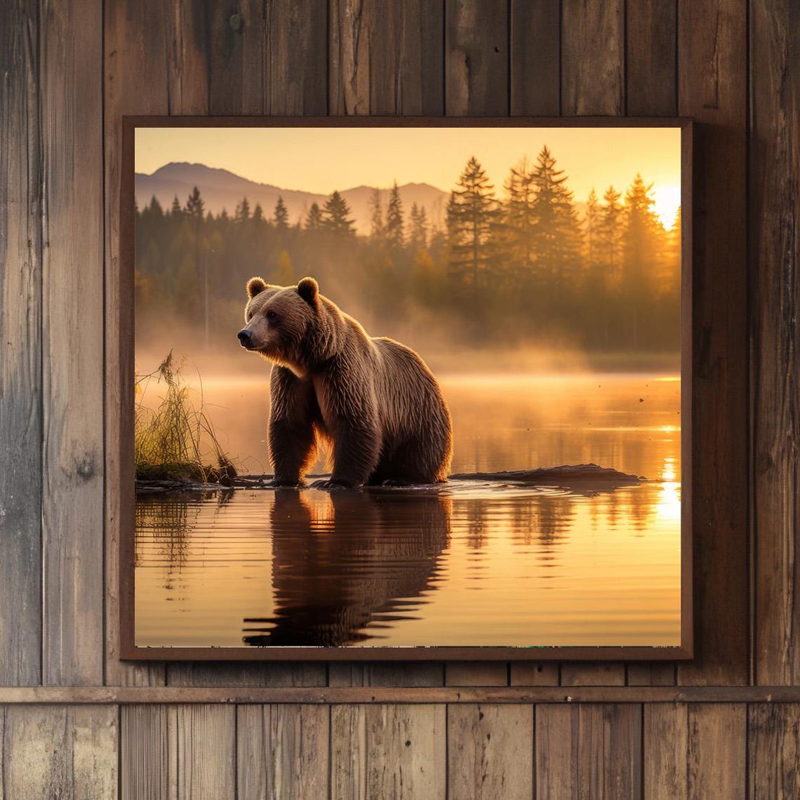 Grizzly Bear Minimalist Mountain Art Print