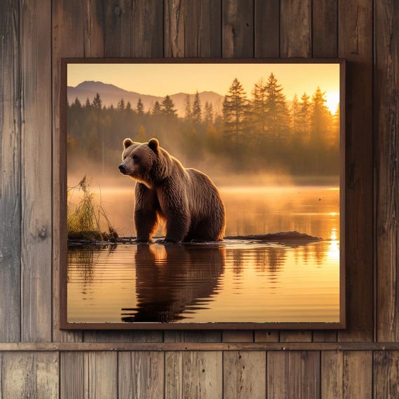 Grizzly Bear Minimalist Mountain Art Print