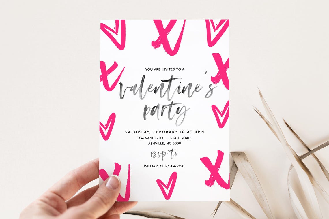 Editable Xoxo Pink Valentines Party Invitation Template Print - Image 2