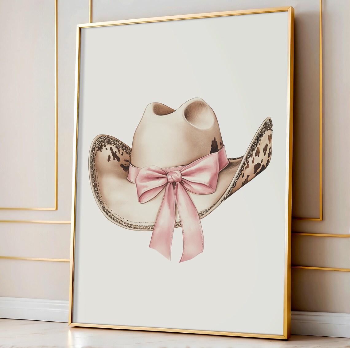 Cowboy Hat Pink Bow Cowhide Brim Trim Western Cowgirl Art Poster - Image 2