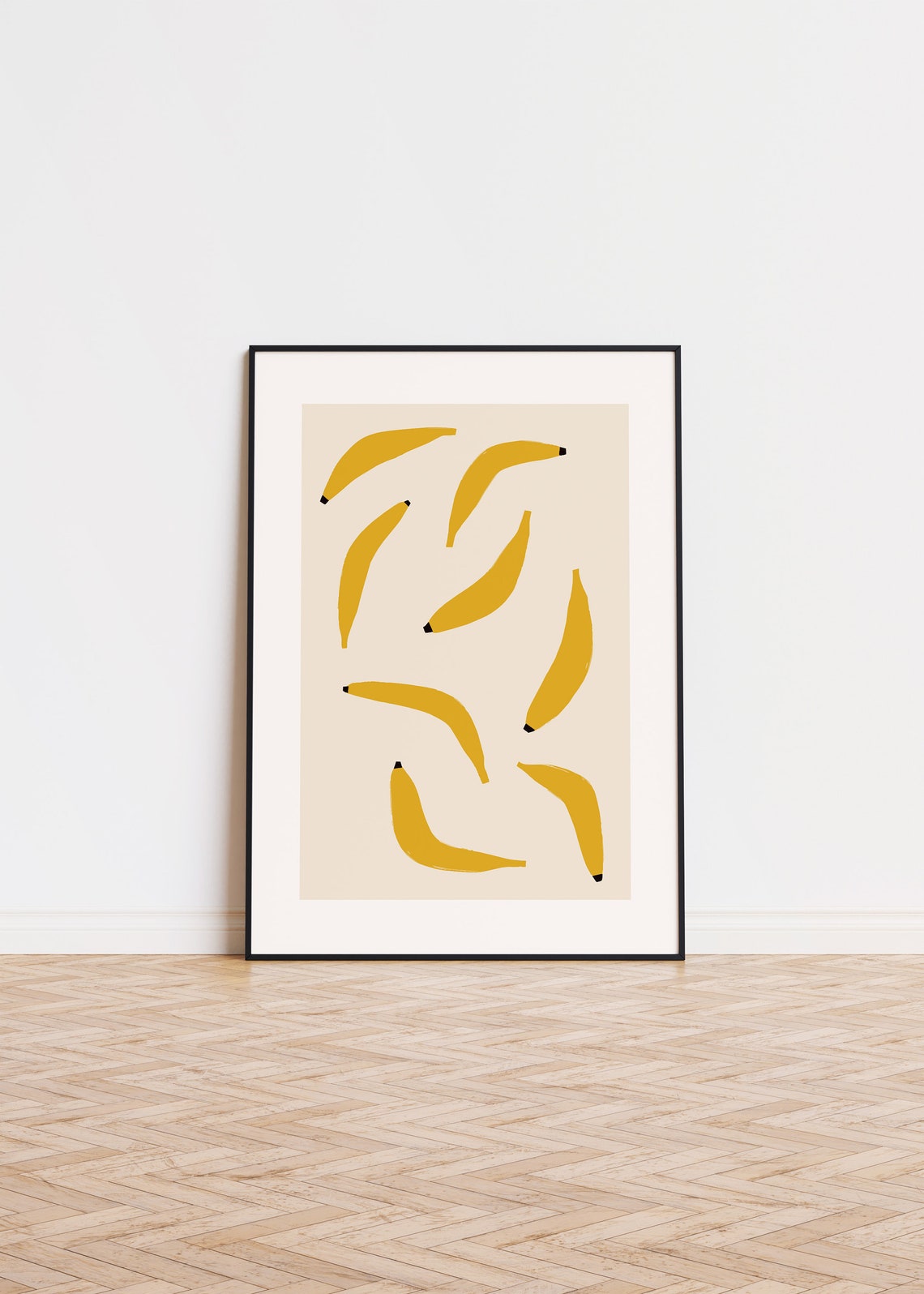 Minimalist Banana Pattern Mustard Yellow Cream Fun Art Poster