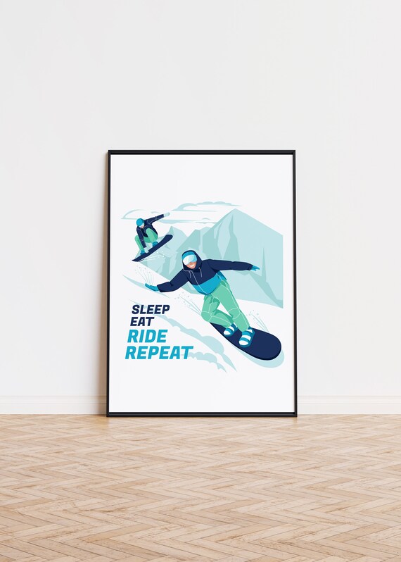 Sleep Eat Ride Repeat Snowboard Illustration Motivational Sport Poster