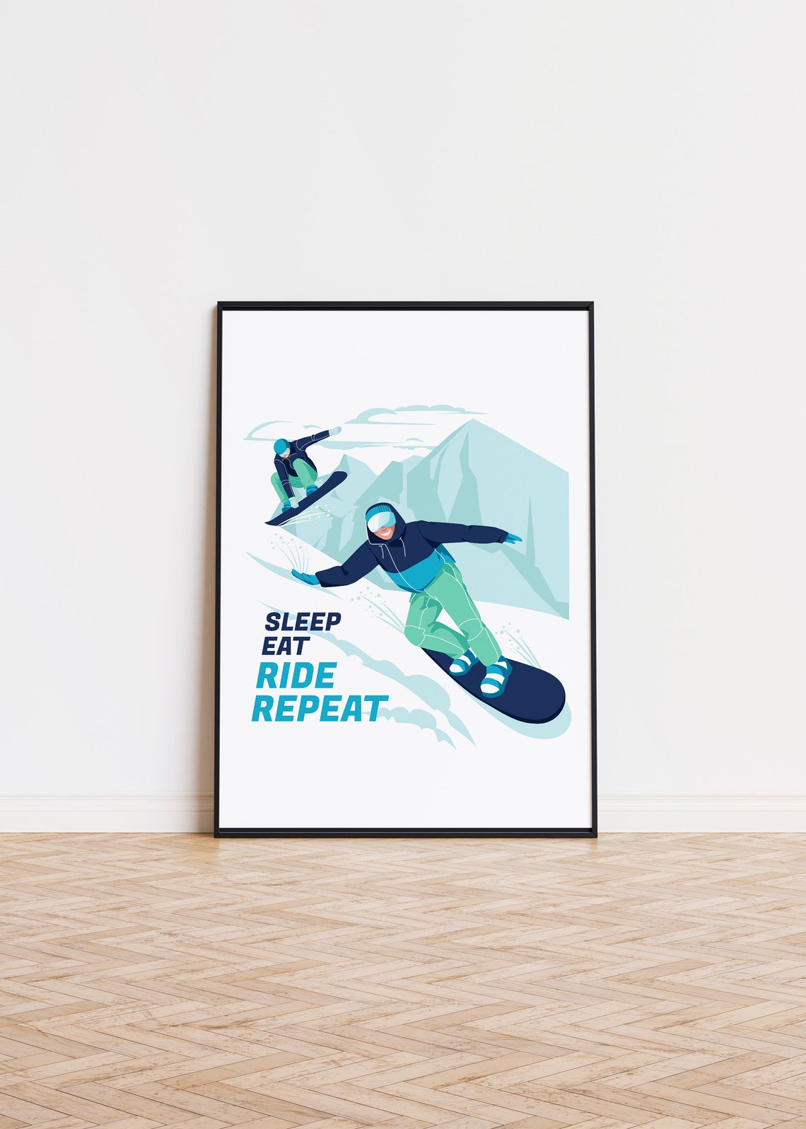 Sleep Eat Ride Repeat Snowboard Illustration Motivational Sport Poster
