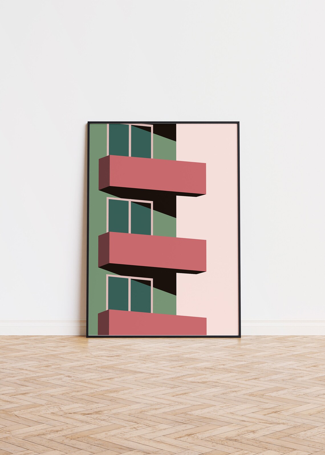 Pastel Geometric Building Blocks Stairs Modern Abstract Art Poster
