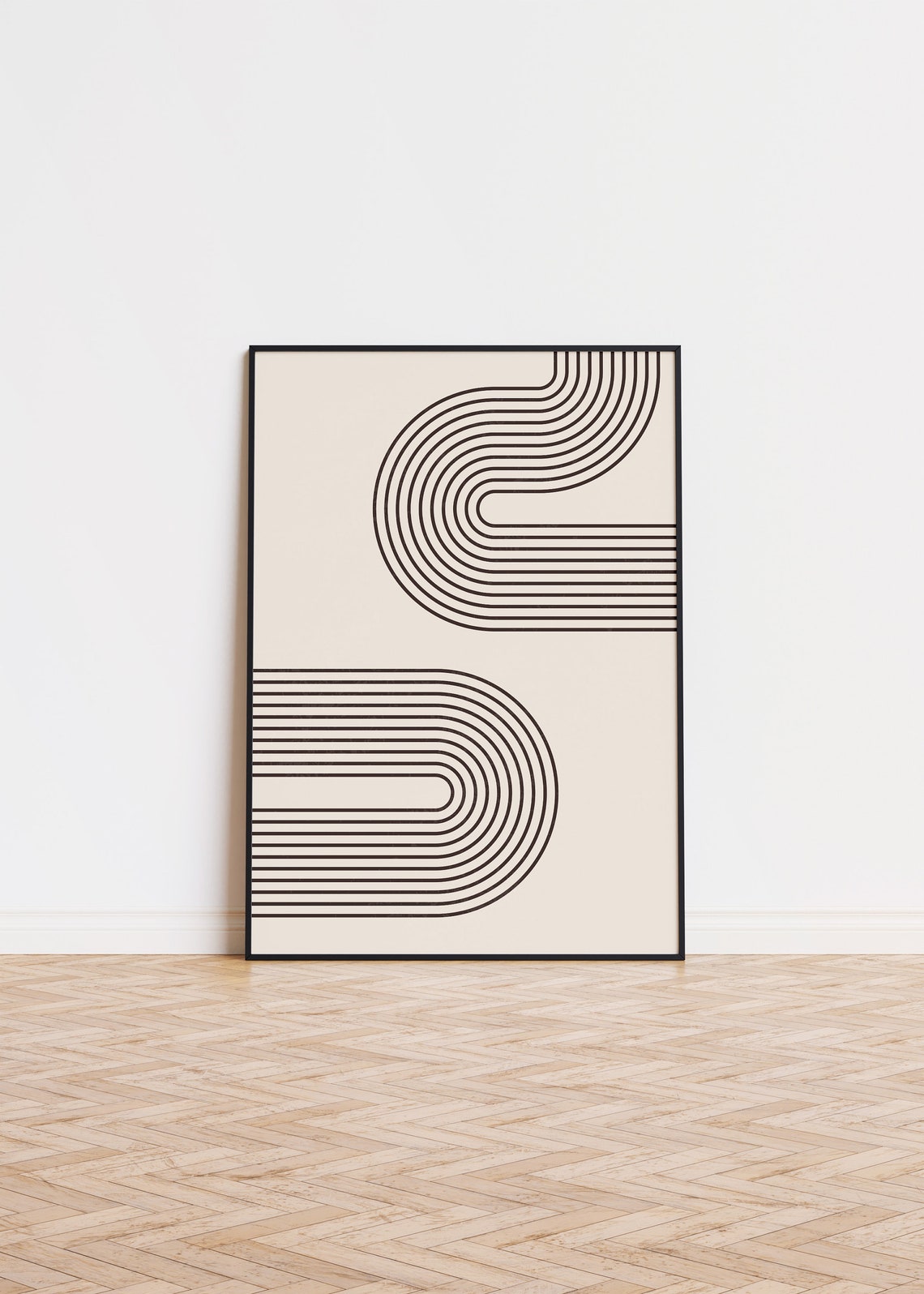 Abstract Curved Lines No3 Beige Minimal Modern Line Art Poster