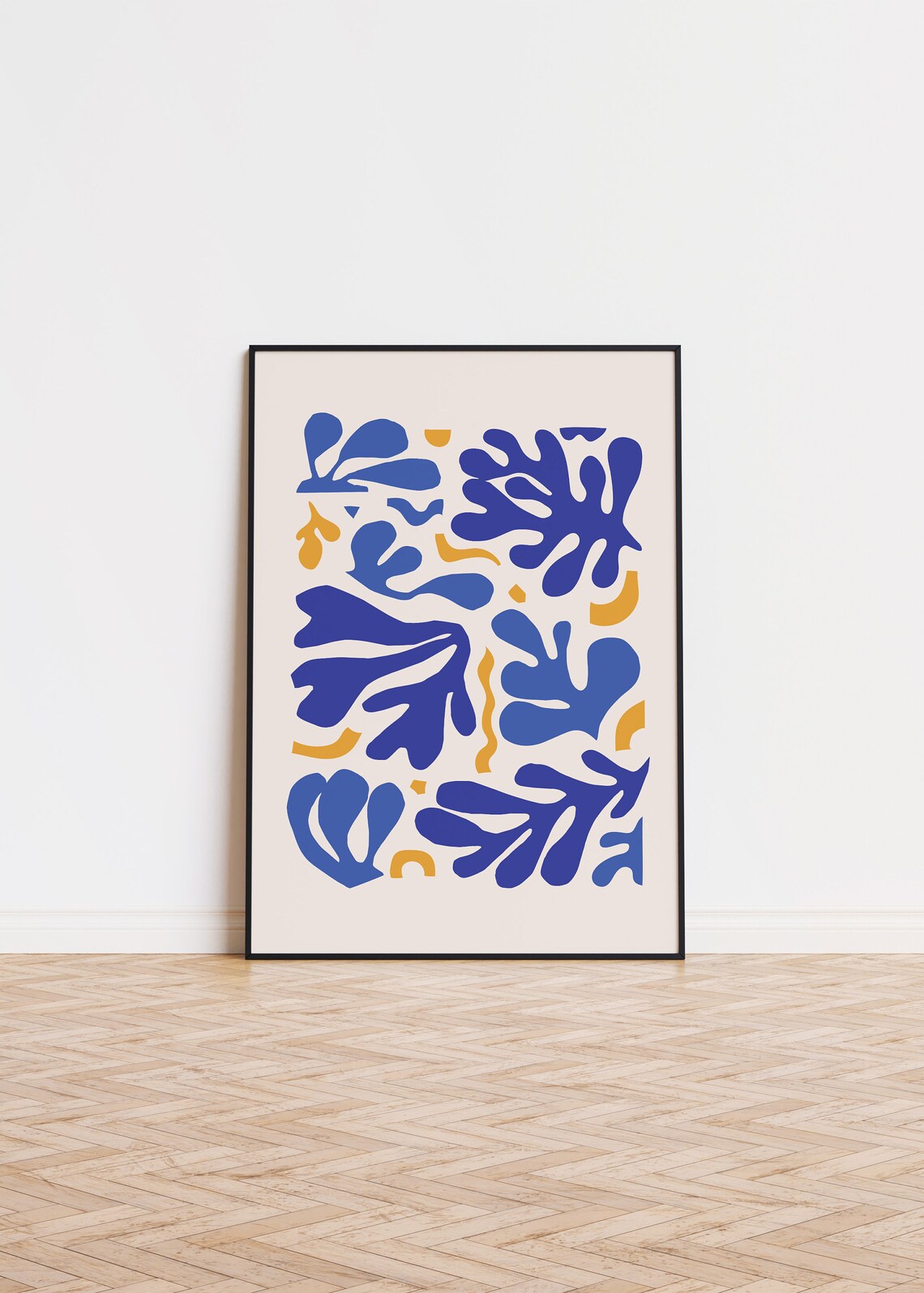 Blue Organic Shapes Abstract Modern Art Minimalist Beige Decor Poster