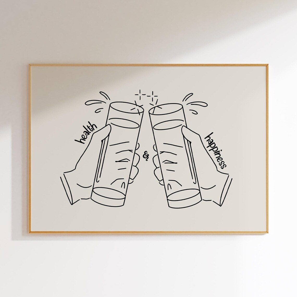 Health and Happiness Cheers Clinking Glasses Line Drawing Poster