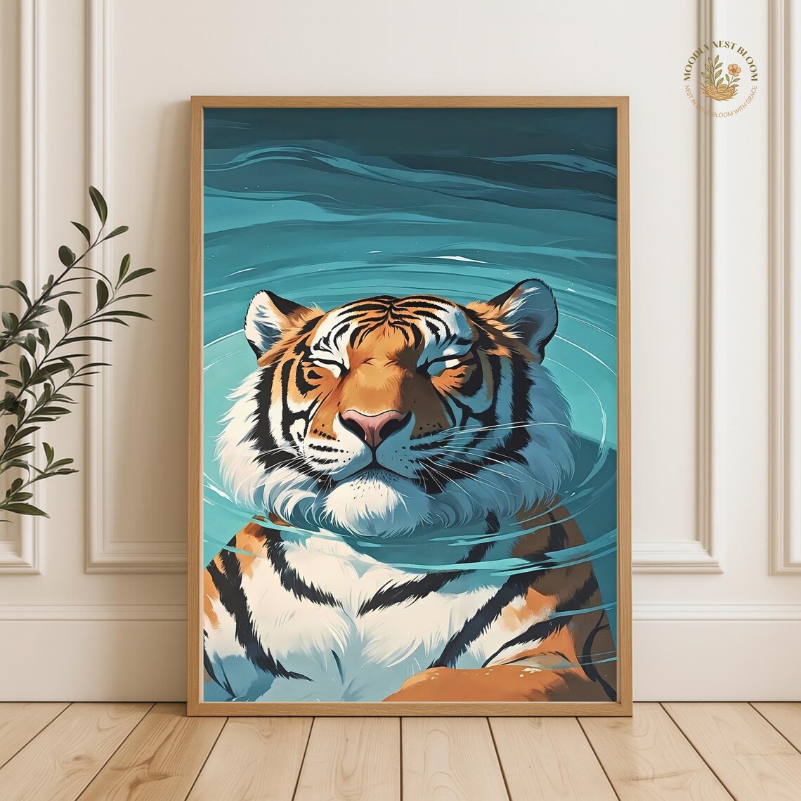 Tiger In Water Print Coastal Bathroom Wall Art
