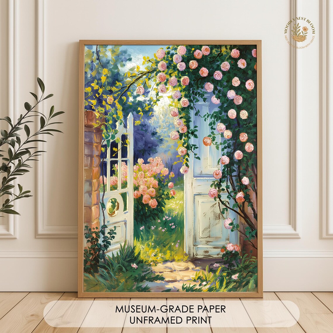 Secret Garden Gate Impressionist Rose Doorway Art Print
