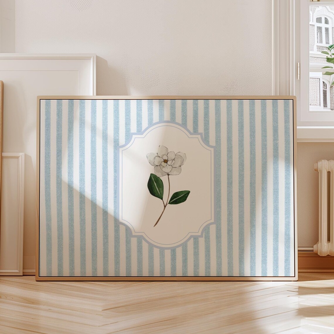 Penelope Striped White Magnolia Art Print, Nursery Decor