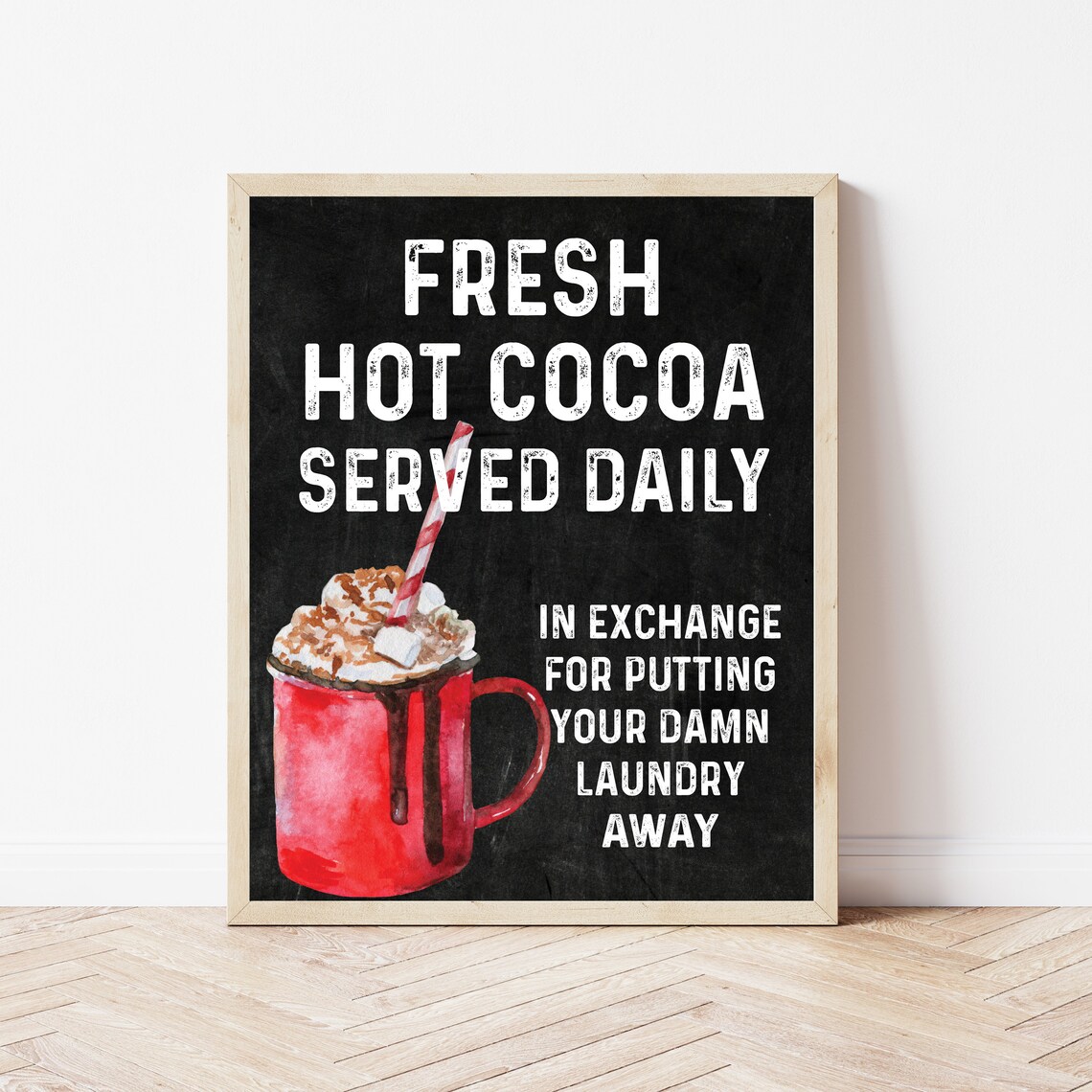 Hot Cocoa Bar Funny Christmas Wall Art Sign Chocolate Decor Kitchen