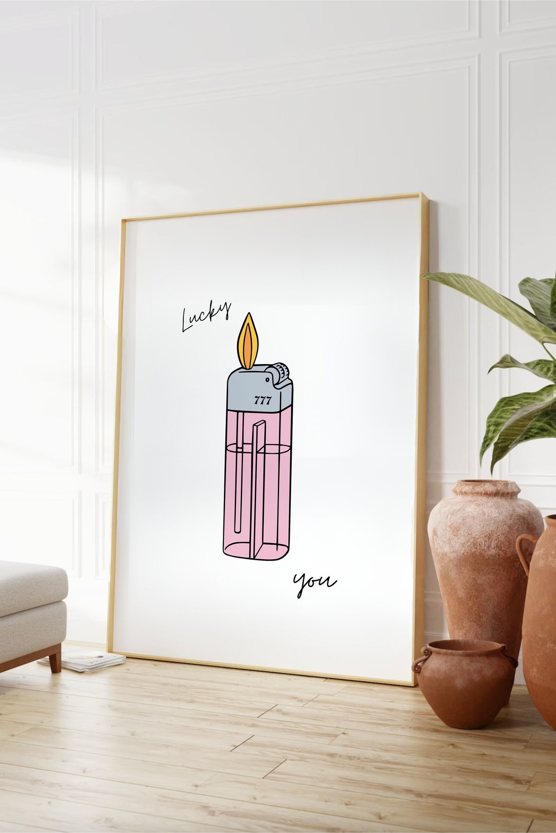 Lucky You 777 Pink Disposable Lighter Illustration Retro Wall Art - Image 3