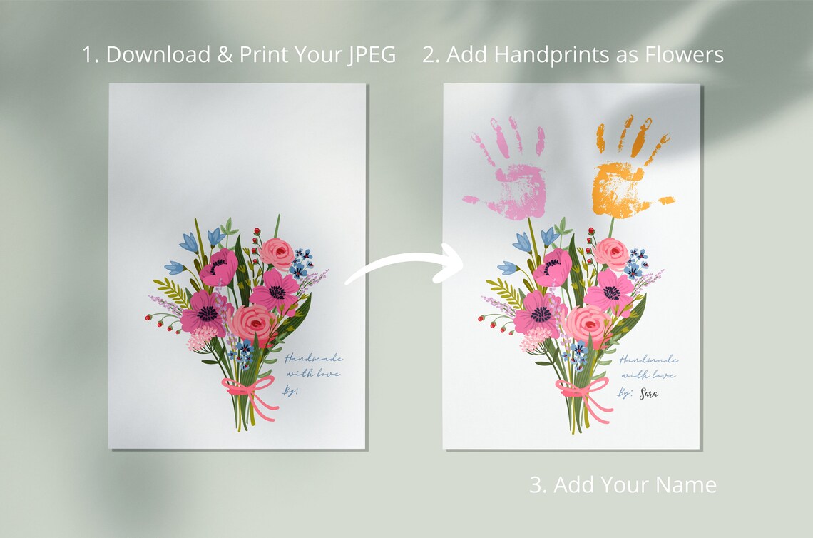 Mothers Day Kids Handprint Bouquet Handmade Floral Gift Wall Art - Image 3