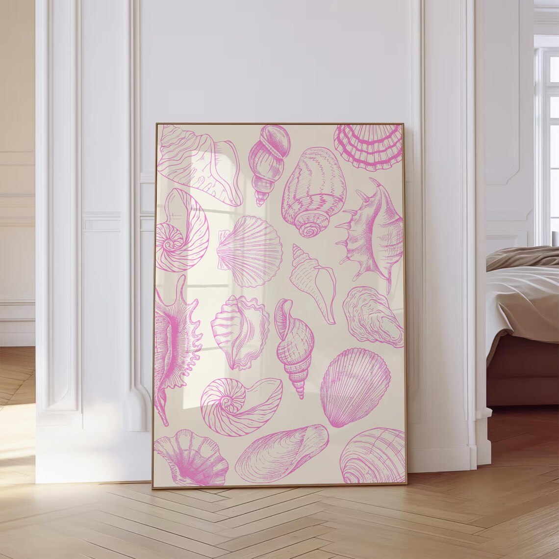 Pink Seashell Line Art Collage Coastal Cowgirl Aesthetic Poster - Image 2