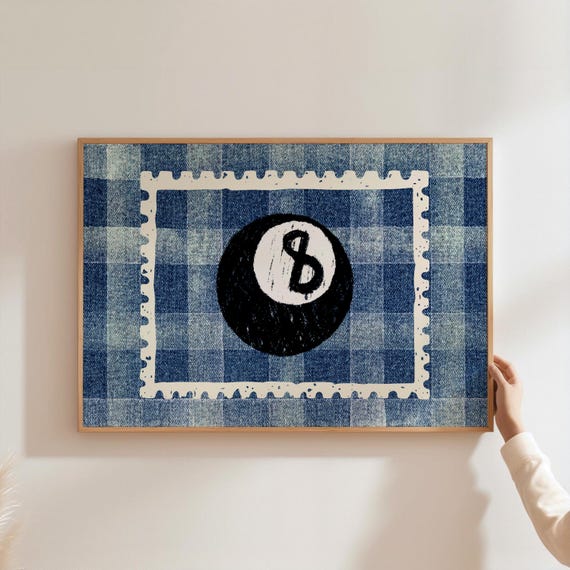 Retro 8 Ball Wall Art Vintage Poster Cool Decor For Living Room Or Dorm Bar Cart Black Print Preppy Stamp