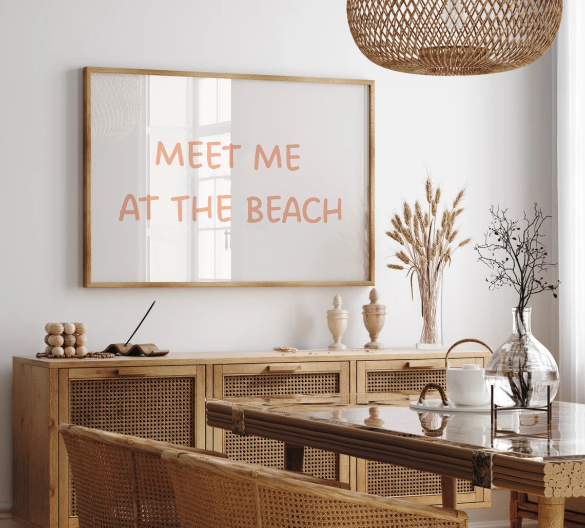 Meet Me At The Beach Peach Hand Lettering Coastal Decor Poster - Image 3