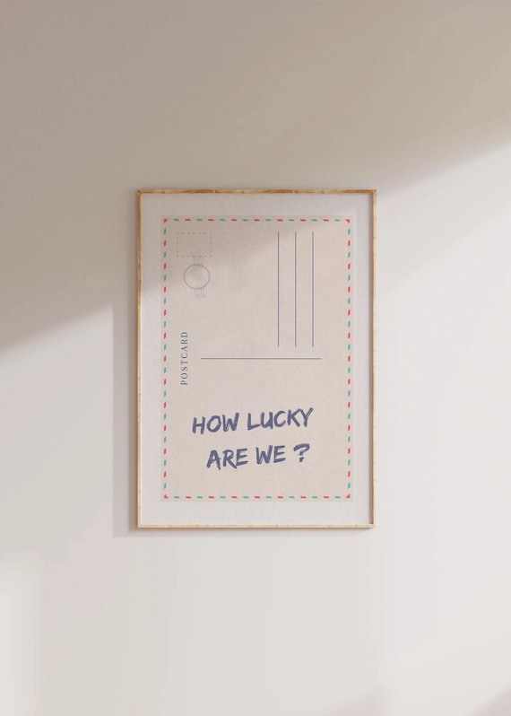 How Lucky Are We Pastel Postcard Coastal Typography Quote Poster
