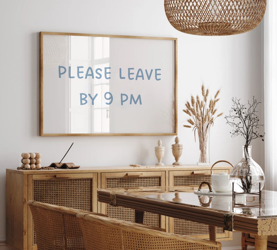 Please Leave By 9 PM Blue Handwritten Funny Quote Entryway Poster - Image 3