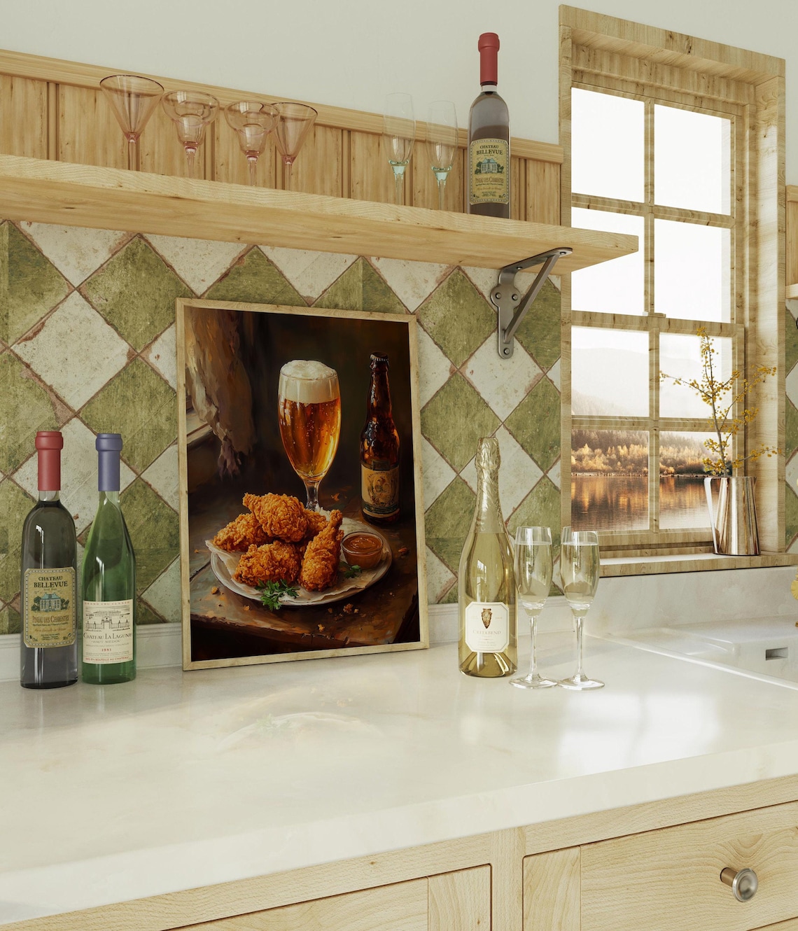 Beer and Fried Chicken Cocktail Bar Cart Decor Art Print - Image 4