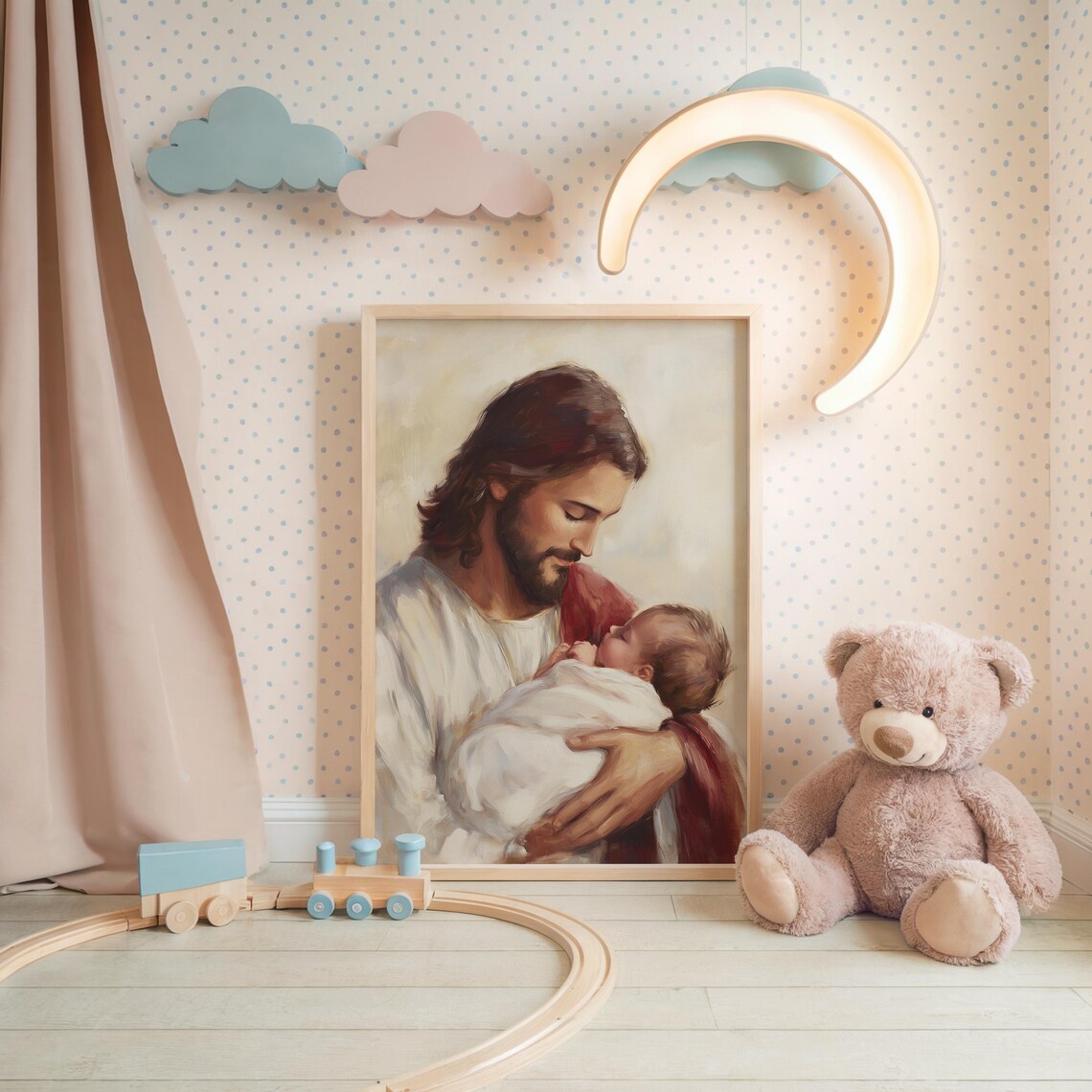 Jesus Holding Baby Art Print, Nursery Wall Decor - Image 4