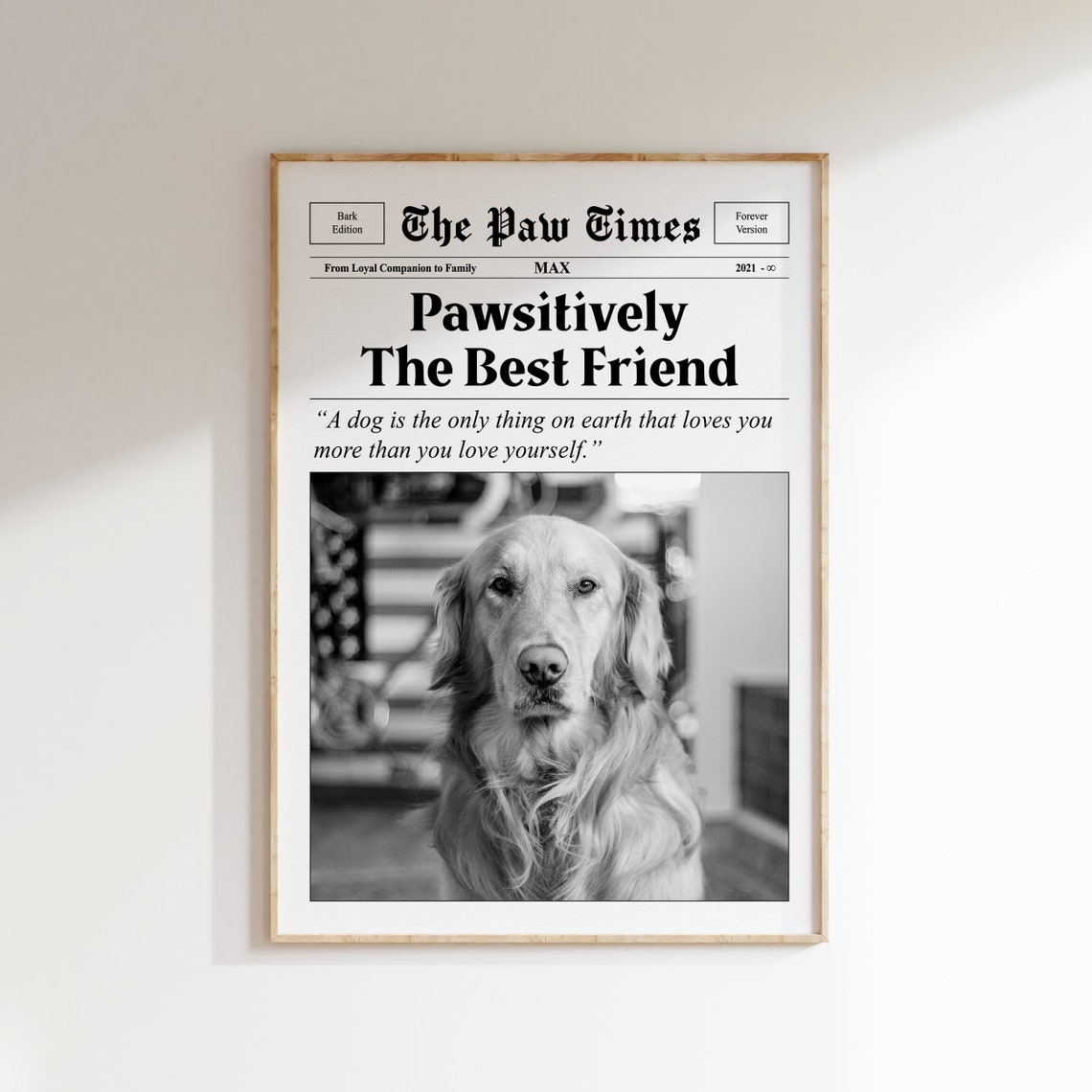 Personalized Dog Best Friend Vintage Newspaper Tribute Poster