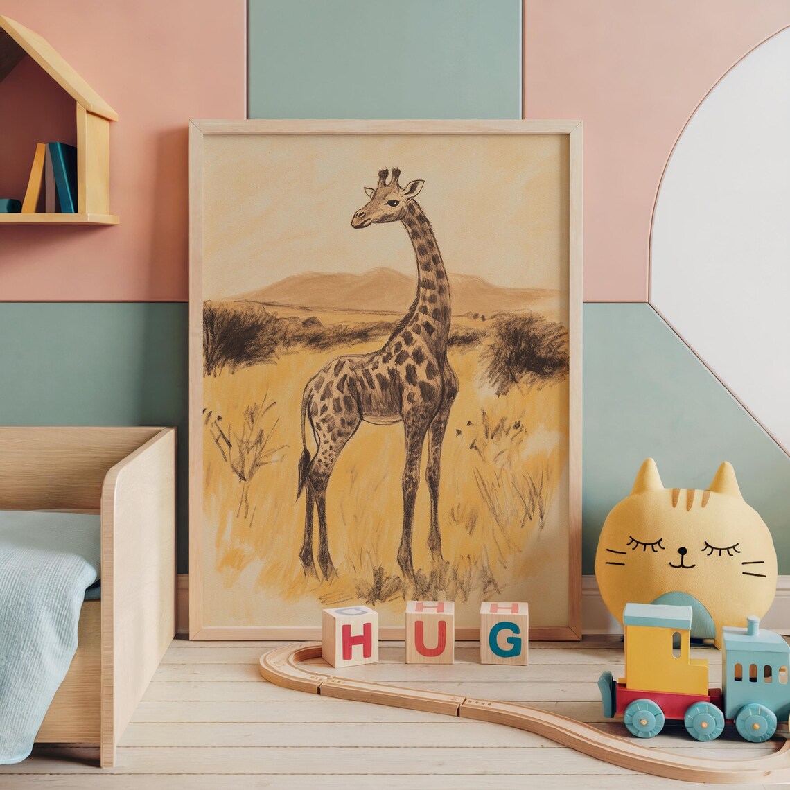 Nursery Giraffe Safari Beige Sketch Kids Room Animal Decor Poster - Image 2