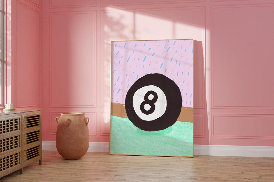Pastel 8 Ball Pool Print on Pink and Mint Maximalist Eclectic Wall Art - Image 3