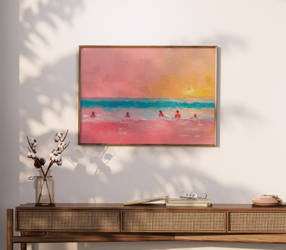 Tiny People Swimming At Sunset, Minimalist Art Print - Image 2