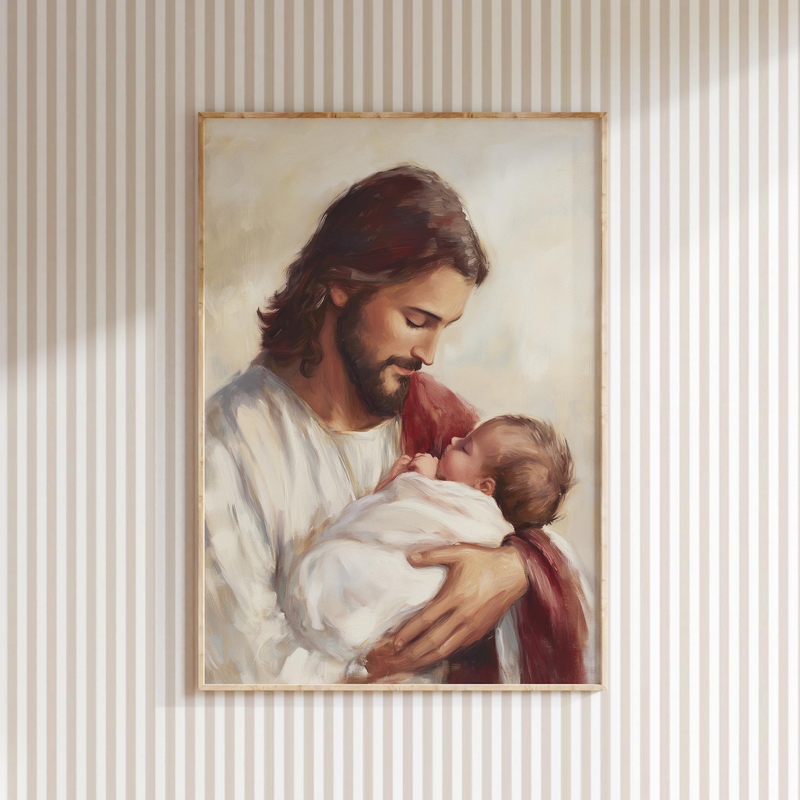 Jesus Holding Baby Art Print, Nursery Wall Decor