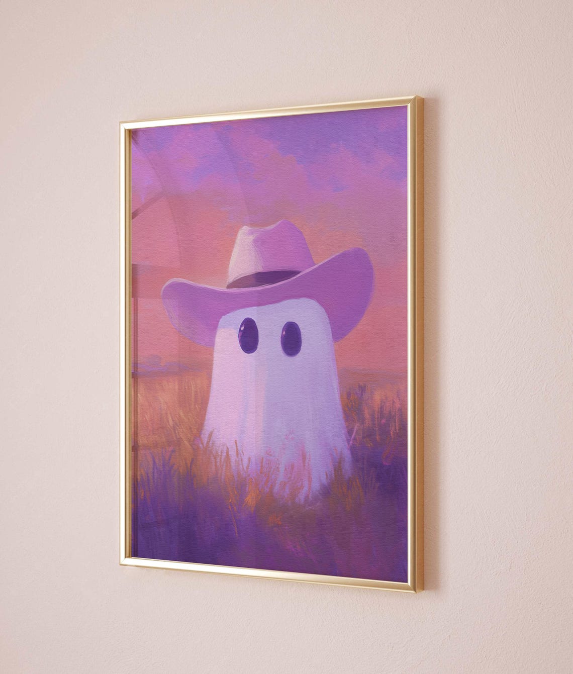 Cowgirl Ghost in a Pink Hat at a Purple Desert Sunset Poster - Image 5