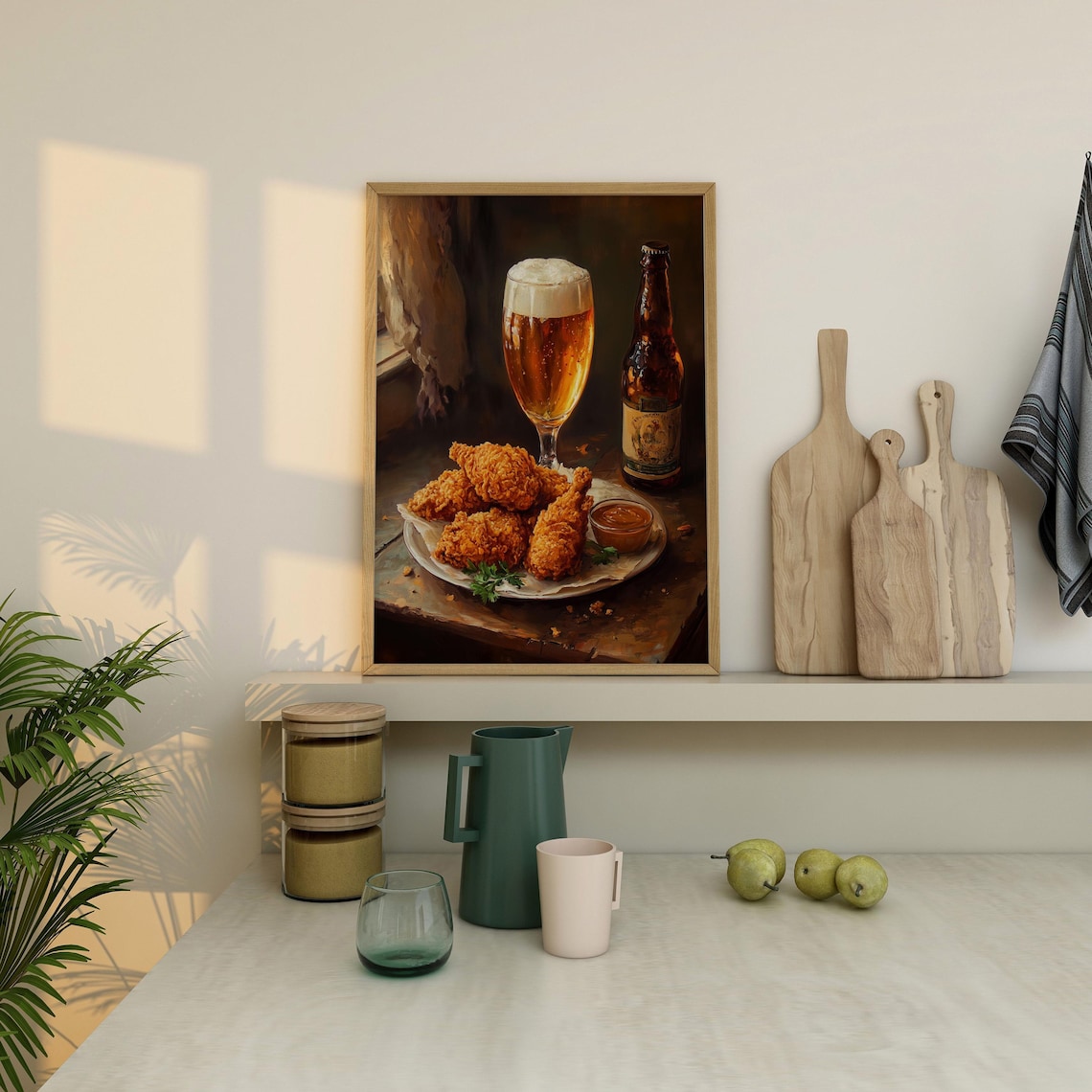 Beer and Fried Chicken Cocktail Bar Cart Decor Art Print - Image 2