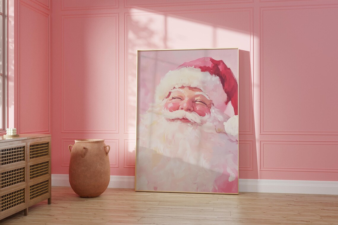 Pink Santa Claus Painting, Winter Holiday Art Print - Image 5