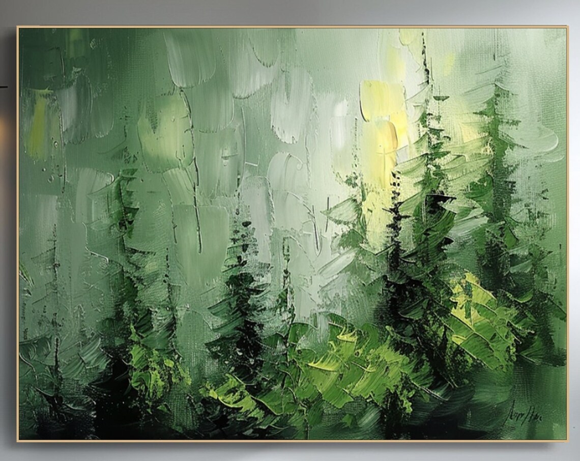 Forest Oil Painting, Impasto Tree Textured Art Print
