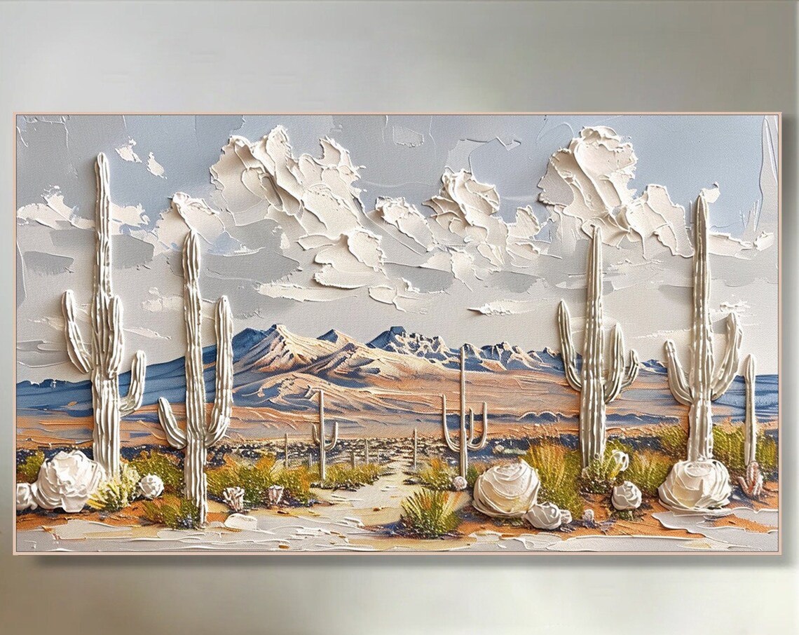 Cactus In Desert Painting, Minimalist Art Print